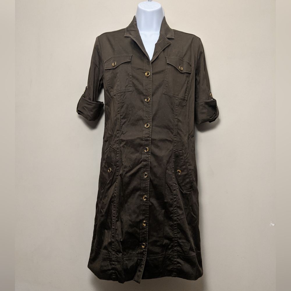 BANANA REPUBLIC Cotton olive green cargo Knee Length 3/4 Sleeve Shirt dress 4